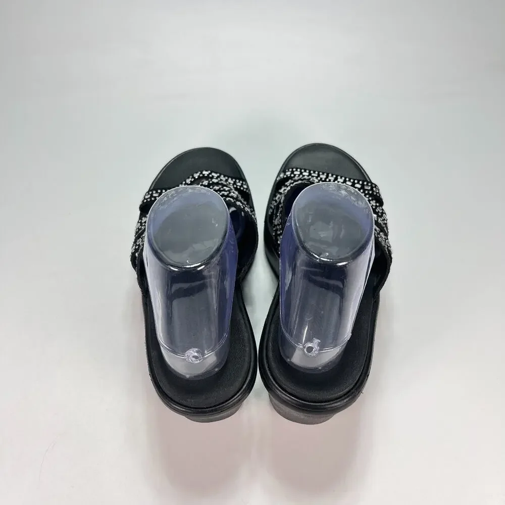 Skechers Rumble Up Funny Business Black Rhinestone Wedge Sandals Women's Size 11
